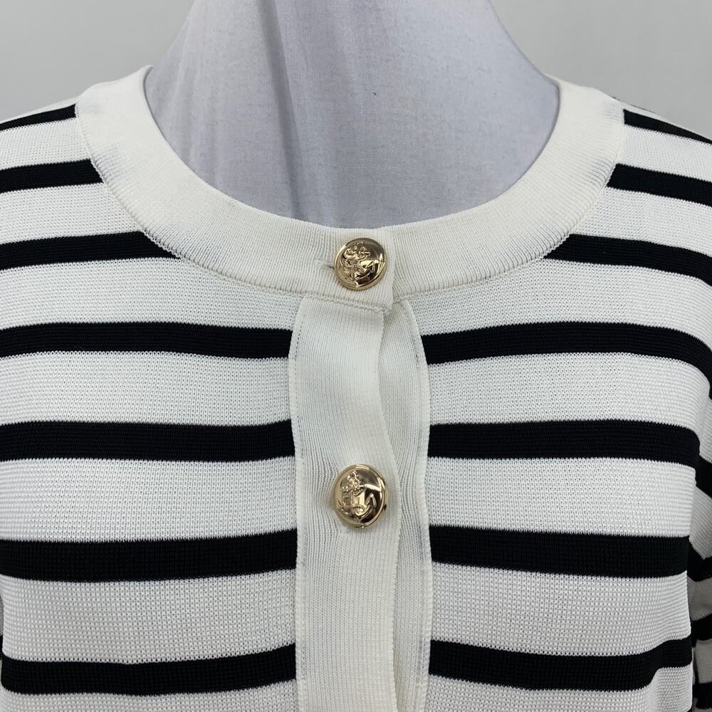 CeCe Cardigan Womens M Medium Striped Half Sleeve Goldtone Buttons Outfitted - Picture 3 of 14
